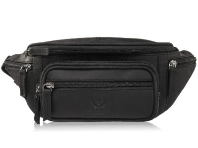 Czarna skórzana saszetka męska biodrowa nerka vintage Paolo Peruzzi