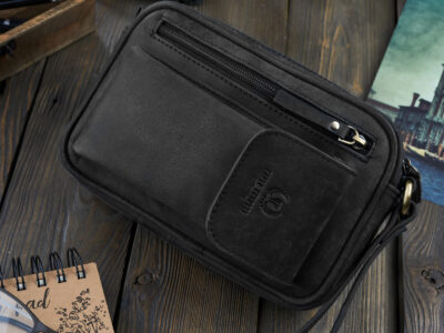 Skórzana saszetka na dokumenty męska z paskiem do ręki czarna vintage Paolo Peruzzi - obrazek 2