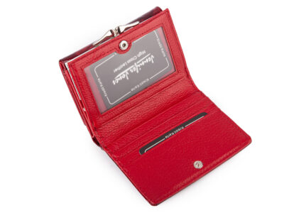 Pojemny czerwony portfel damski lakierowany w motylki zapinany na bigiel i zatrzask RFID - obrazek 6