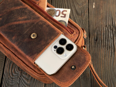 Skórzana saszetka na dokumenty męska z paskiem do ręki brązowa Paolo Peruzzi - obrazek 5