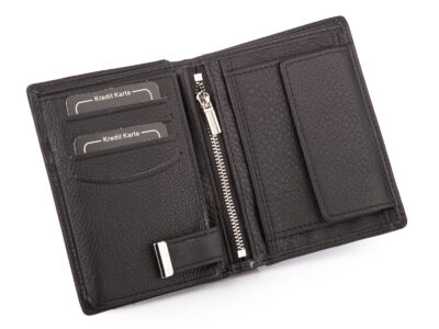 Duży, pionowy, czarny portfel męski skórzany, klasyczny z ochroną kart RFID - obrazek 3