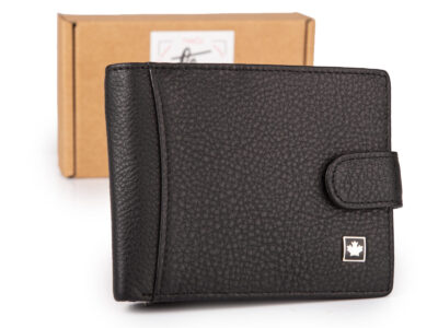 Pojemny, czarny portfel męski skórzany zapinany na zatrzask RFID - obrazek 1