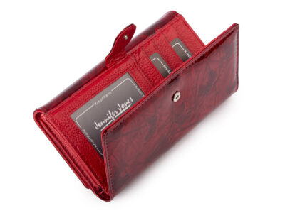 Duży portfel damski lakierowany w motylki, czerwony, skórzany z RFID - obrazek 5