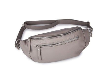 Szara, duża i elegancka saszetka damska typu nerka z paskiem na ramię - obrazek 3