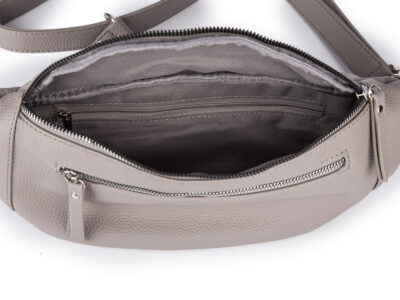 Szara, duża i elegancka saszetka damska typu nerka z paskiem na ramię - obrazek 4