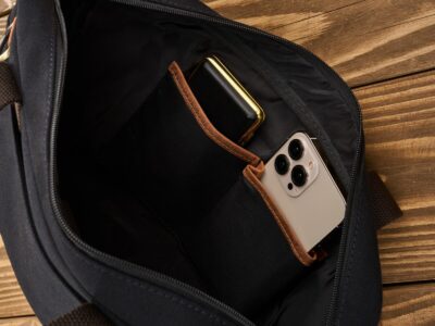 Czarno-brązowa torba męska do pracy, z kieszenią na laptopa, z canvasu i skóry naturalnej - obrazek 8