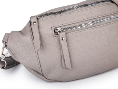 Szara, duża i elegancka saszetka damska typu nerka z paskiem na ramię - obrazek 5