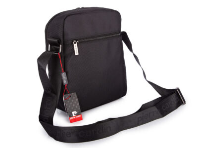 Elegancka czarna materiałowa torba męska na ramię Pierre Cardin - obrazek 6