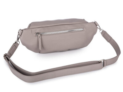 Szara, duża i elegancka saszetka damska typu nerka z paskiem na ramię - obrazek 2