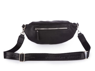 Czarna, duża i elegancka saszetka damska typu nerka z paskiem na ramię - obrazek 2