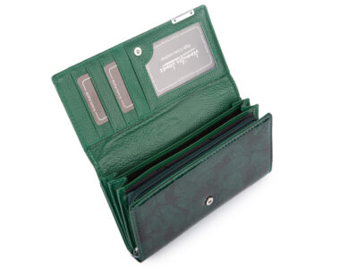 Duży portfel damski lakierowany w motylki, zielony, skórzany z RFID - obrazek 3