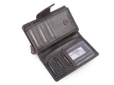 Pojemny, skórzany portfel damski czarny z tłoczonym kwiatowym wzorem vintage - obrazek 4