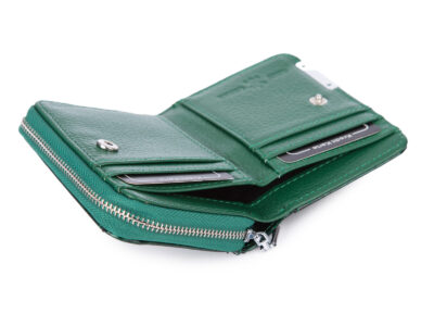 Mały portfel damski w motylki - zielony, skórzany, lakierowany Jennifer Jones - obrazek 4