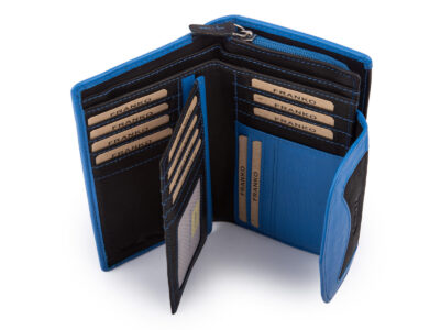 Duży, czarno-niebieski, portfel damski z miękkiej skóry naturalnej Franko - obrazek 7