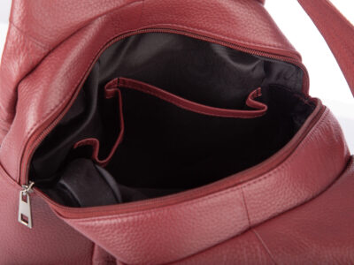 Miejski plecak damski z miękkiej skóry naturalnej na jedno lub dwa ramiona bordowy - obrazek 9