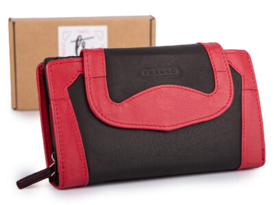 Duży, czarno-czerwony, portfel damski z miękkiej skóry naturalnej Franko - obrazek 1