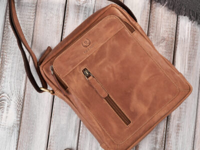 Skórzana listonoszka męska z paskiem na ramię w kolorze brązowym Paolo Peruzzi - obrazek 2