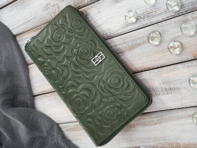 Duży, ciemnozielony portfel damski zapinany dookoła na zamek błyskawiczny Paolo Peruzzi - obrazek 2