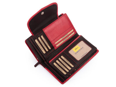 Duży, czarno-czerwony, portfel damski z miękkiej skóry naturalnej Franko - obrazek 5