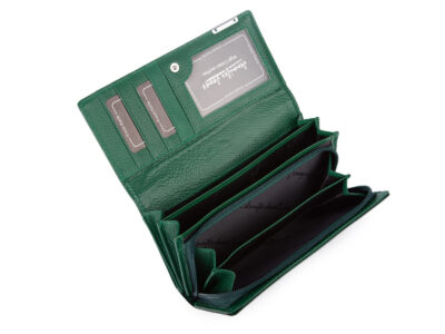 Duży portfel damski lakierowany w motylki, zielony, skórzany z RFID - obrazek 5