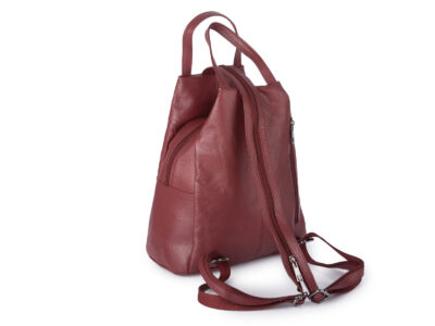 Miejski plecak damski z miękkiej skóry naturalnej na jedno lub dwa ramiona bordowy - obrazek 2