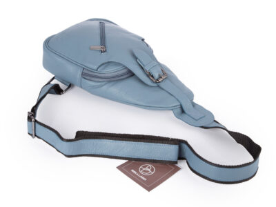 Skórzany plecak damski miejski na jedno ramię elegancki niebieski - obrazek 5