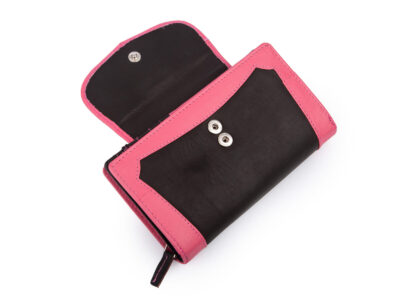 Duży, czarno-różowy, portfel damski z miękkiej skóry naturalnej Franko - obrazek 3