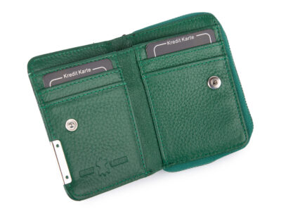 Mały portfel damski w motylki - zielony, skórzany, lakierowany Jennifer Jones - obrazek 3