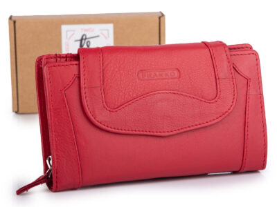 Duży, czerwony, portfel damski z miękkiej skóry naturalnej Franko