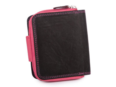 Średniej wielkości, skórzany portfel damski czarno-różowy Franko - obrazek 2