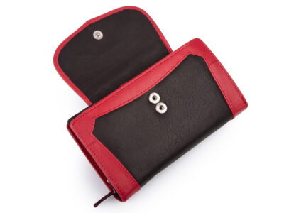 Duży, czarno-czerwony, portfel damski z miękkiej skóry naturalnej Franko - obrazek 3