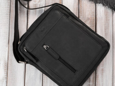 Skórzana listonoszka męska z paskiem na ramię w kolorze czarnym Paolo Peruzzi - obrazek 3