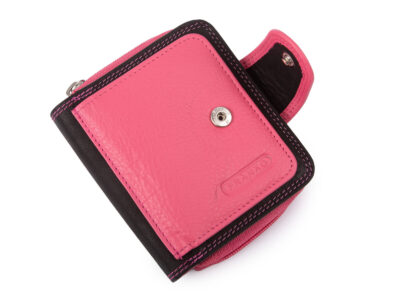 Średniej wielkości, skórzany portfel damski czarno-różowy Franko - obrazek 3