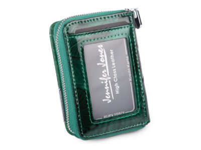 Mały portfel damski w motylki - zielony, skórzany, lakierowany Jennifer Jones - obrazek 2