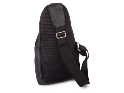 Skórzany plecak na jedno ramię trójkątny crossbody czarny - obrazek 3