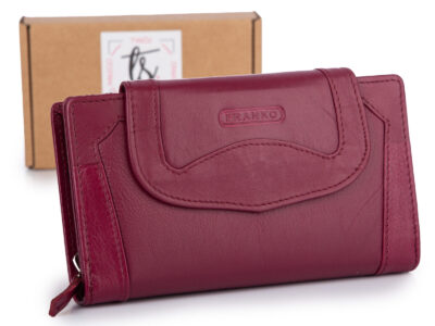 Duży, bordowy, portfel damski z miękkiej skóry naturalnej Franko - obrazek 1