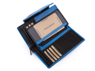 Duży, czarno-niebieski, portfel damski z miękkiej skóry naturalnej Franko - obrazek 5