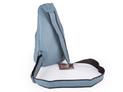 Skórzany plecak damski miejski na jedno ramię elegancki niebieski - obrazek 2