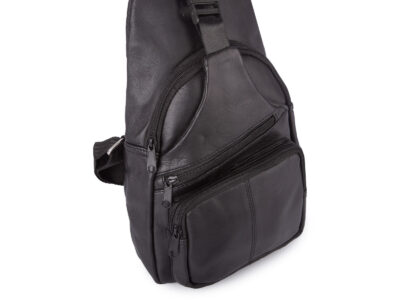 Skórzany plecak na jedno ramię trójkątny crossbody czarny - obrazek 2