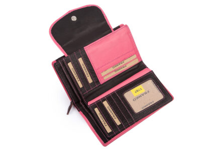 Duży, czarno-różowy, portfel damski z miękkiej skóry naturalnej Franko - obrazek 5