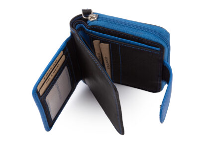 Średniej wielkości, skórzany portfel damski czarno-niebieski Franko - obrazek 5