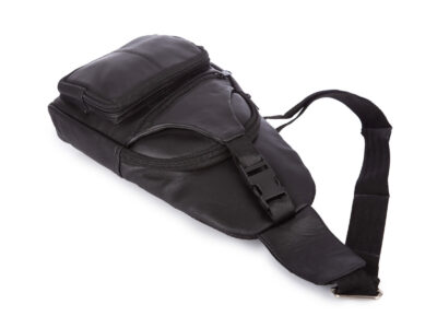 Skórzany plecak na jedno ramię trójkątny crossbody czarny - obrazek 5