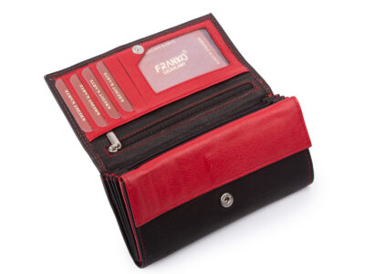 Czarno-czerwony, pojemny, skórzany portfel damski poziomy Franko - obrazek 3