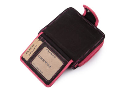 Średniej wielkości, skórzany portfel damski czarno-różowy Franko - obrazek 4