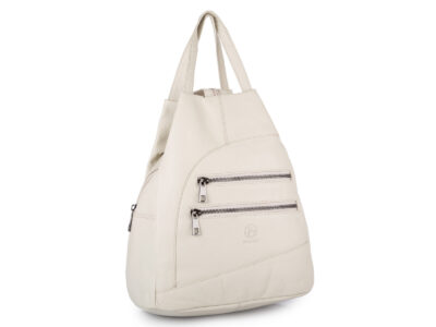 Miejski plecak damski z miękkiej skóry naturalnej na jedno lub dwa ramiona beżowy - obrazek 1