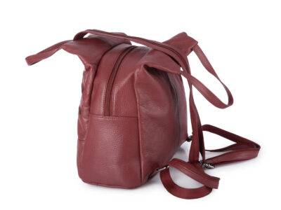 Miejski plecak damski z miękkiej skóry naturalnej na jedno lub dwa ramiona bordowy - obrazek 4