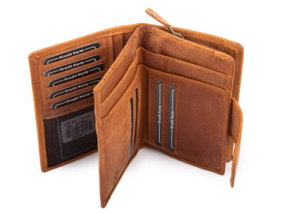 Pojemny, skórzany portfel damski jasnobrązowy z tłoczonym kwiatowym wzorem vintage - obrazek 8