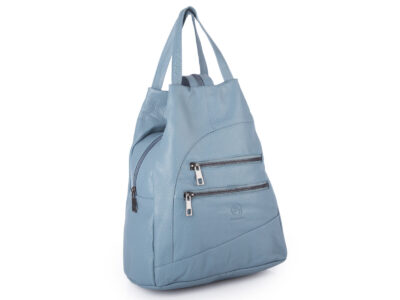 Miejski plecak damski z miękkiej skóry naturalnej na jedno lub dwa ramiona niebieski