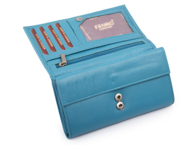Niebieski, pojemny, skórzany portfel damski poziomy Franko - obrazek 3