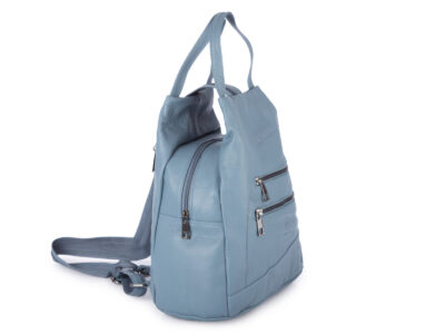 Miejski plecak damski z miękkiej skóry naturalnej na jedno lub dwa ramiona niebieski - obrazek 3